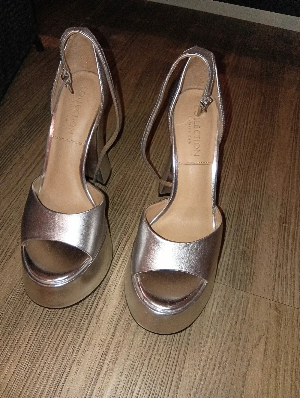 Charles & Keith Metallic Silver Platform Sandals Size 35